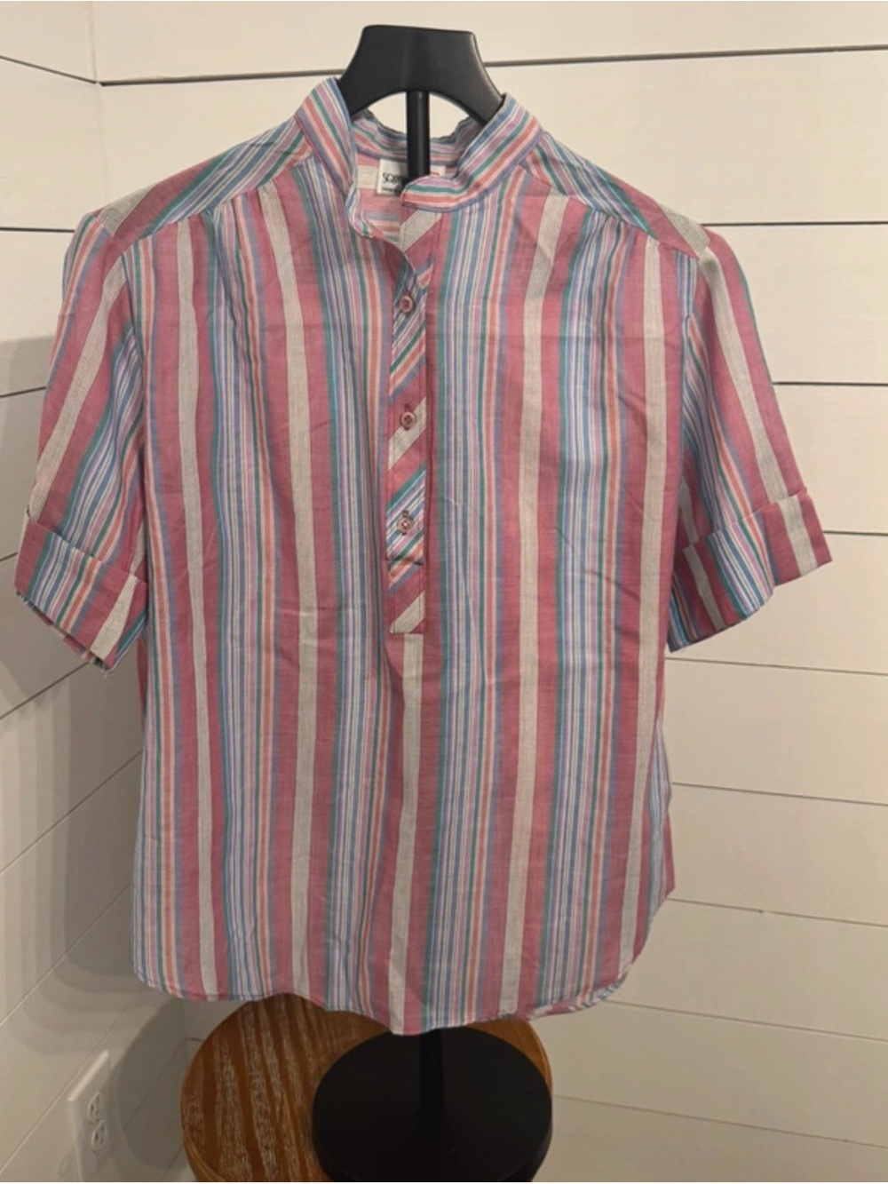 Square One Pastel Striped Henley Blouse